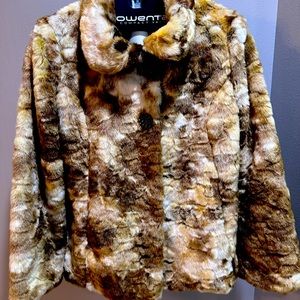 Faux fur jacket with crystal buttons.